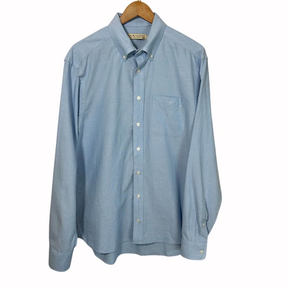 R.M. Williams Oxford Button-Down Long Sleeve Shirt L Blue Cotton Pocket
